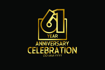 61 year anniversary celebration Block Design logotype. anniversary logo with golden isolated on black background - vector