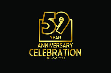 59 year anniversary celebration Block Design logotype. anniversary logo with golden isolated on black background - vector