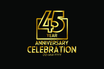 45 year anniversary celebration Block Design logotype. anniversary logo with golden isolated on black background - vector