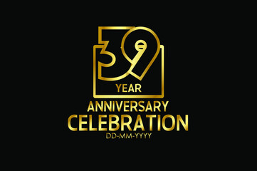 Fototapeta premium 39 year anniversary celebration Block Design logotype. anniversary logo with golden isolated on black background - vector