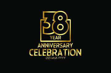 38 year anniversary celebration Block Design logotype. anniversary logo with golden isolated on black background - vector