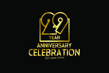 29 year anniversary celebration Block Design logotype. anniversary logo with golden isolated on black background - vector