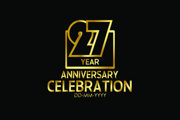27 year anniversary celebration Block Design logotype. anniversary logo with golden isolated on black background - vector