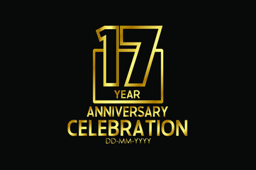17 year anniversary celebration Block Design logotype. anniversary logo with golden isolated on black background - vector