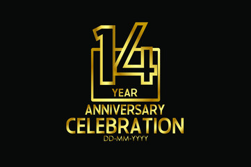 14 year anniversary celebration Block Design logotype. anniversary logo with golden isolated on black background - vector