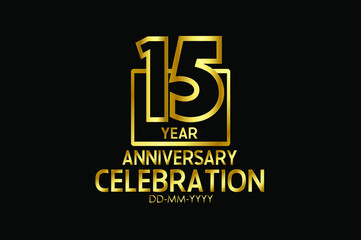 15 year anniversary celebration Block Design logotype. anniversary logo with golden isolated on black background - vector