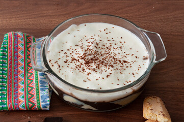 Pave: typical brazilian dessert made with chocolate, ladyfiger biscuit and sweet white cream.