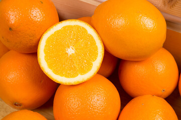 Closeup of sliced oranges on a market Backgrounds/Textures