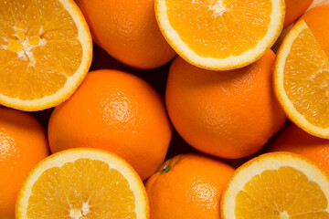 Closeup of sliced oranges on a market Backgrounds/Textures