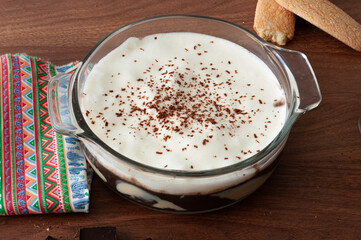Pave: typical brazilian dessert made with chocolate, ladyfiger biscuit and sweet white cream.