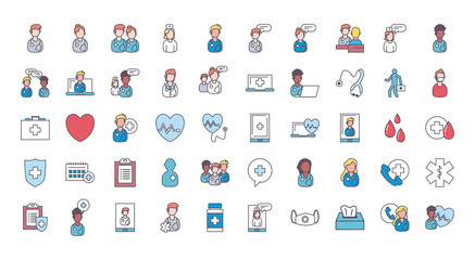 doctor and medical care line and fill style icon set vector design