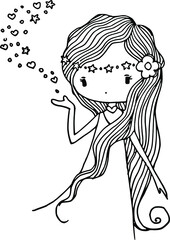 small girl with flower cartoon drawing