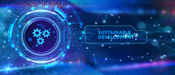 Naklejka premium SUSTAINABLE DEVELOPMENT inscription, cloud technology concept. Business, Technology, Internet and network concept.