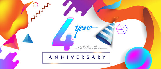 Fototapeta na wymiar 4th years anniversary logo, vector design birthday celebration with colorful geometric background and abstract elements