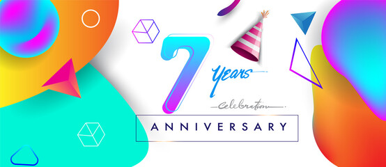 7th years anniversary logo, vector design birthday celebration with colorful geometric background and abstract elements