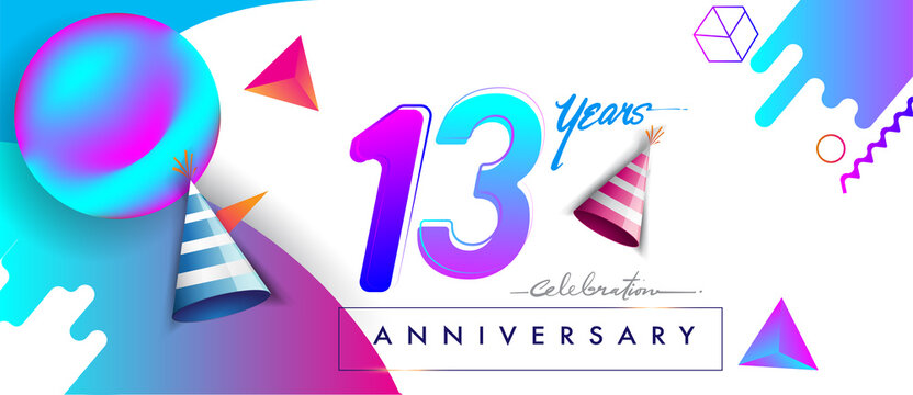13th years anniversary logo, vector design birthday celebration with colorful geometric background and abstract elements