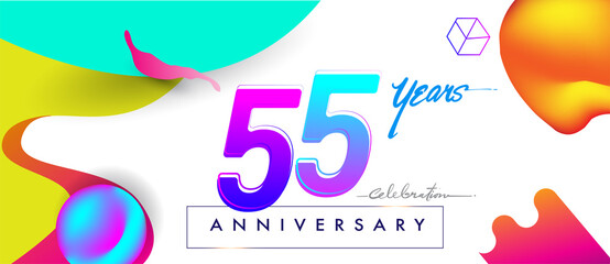 55th years anniversary logo, vector design birthday celebration with colorful geometric background and abstract elements