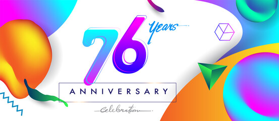 76th years anniversary logo, vector design birthday celebration with colorful geometric background and abstract elements