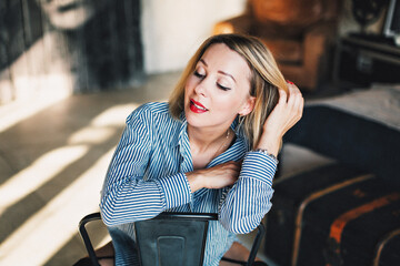 
young woman in a man's shirt