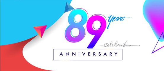 89th years anniversary logo, vector design birthday celebration with colorful geometric background and abstract elements