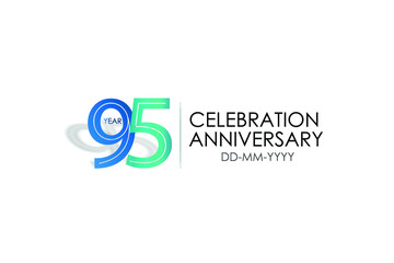 95 years anniversary celebration Blue and Tosca Colors Design logotype. anniversary logo isolated on White background, vector Horizontal number design for celebration, invitation card -vector