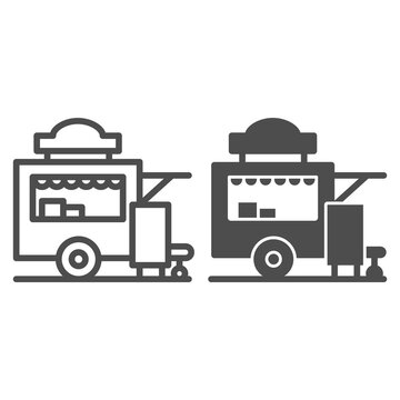 recommend clip art: Trailer kiosk line and solid icon, Street food concept, Street kiosk sign on white background, Food trailer icon in outline style for mobile concept and web design. Vector graphics.