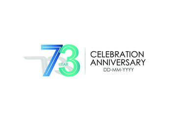73 years anniversary celebration Blue and Tosca Colors Design logotype. anniversary logo isolated on White background, vector Horizontal number design for celebration, invitation card -vector