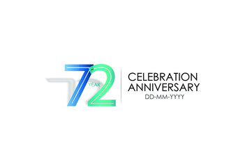 72 years anniversary celebration Blue and Tosca Colors Design logotype. anniversary logo isolated on White background, vector Horizontal number design for celebration, invitation card -vector