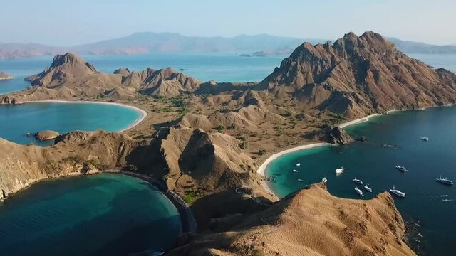 Drone HD Aerial view of Padar island in Komodo National Park, Indonesia