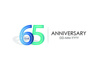 65 years anniversary celebration Blue and Tosca Colors Design logotype. anniversary logo isolated on White background, vector Horizontal number design for celebration, invitation card -vector