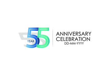55 years anniversary celebration Blue and Tosca Colors Design logotype. anniversary logo isolated on White background, vector Horizontal number design for celebration, invitation card -vector