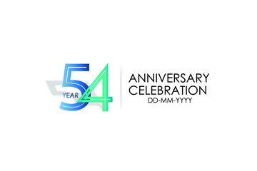 54 years anniversary celebration Blue and Tosca Colors Design logotype. anniversary logo isolated on White background, vector Horizontal number design for celebration, invitation card -vector