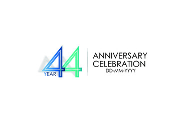 44 years anniversary celebration Blue and Tosca Colors Design logotype. anniversary logo isolated on White background, vector Horizontal number design for celebration, invitation card -vector