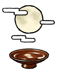 月見酒の手描きベクターイラスト