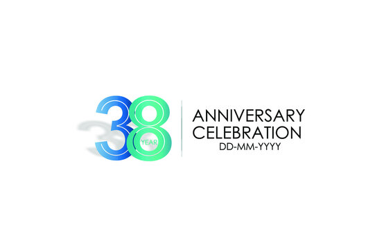 38 years anniversary celebration Blue and Tosca Colors Design logotype. anniversary logo isolated on White background, vector Horizontal number design for celebration, invitation card -vector