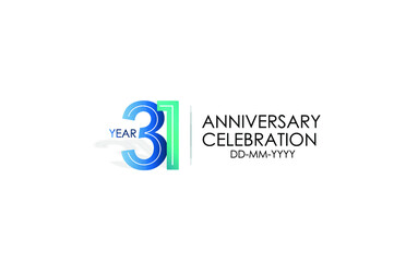 31 year anniversary celebration Blue and Tosca Colors Design logotype. anniversary logo isolated on White background - vector