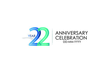 22 year anniversary celebration Blue and Tosca Colors Design logotype. anniversary logo isolated on White background - vector