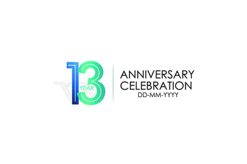 13 year anniversary celebration Blue and Tosca Colors Design logotype. anniversary logo isolated on White background - vector