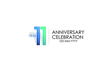 11 year anniversary celebration Blue and Tosca Colors Design logotype. anniversary logo isolated on White background - vector