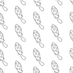 Seamless vector pattern with mushrooms toadstools. Black and white outline drawing.