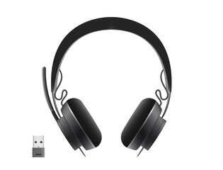 Black wireles headset for listenig audio