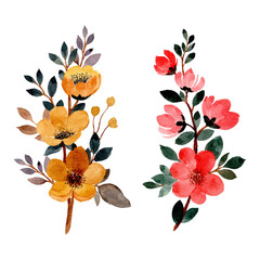 yellow and red bouquets with watercolor