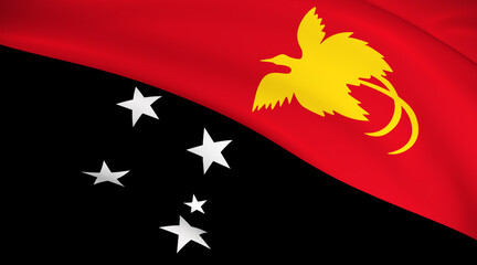 Papua New Guinea National Flag (Papua New Guinean flag) - Waving background illustration. Highly detailed realistic 3D rendering