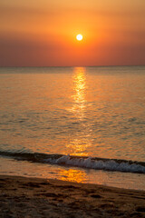 Sunset on the beach of the Azov Sea