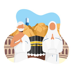 Hajj pilgrimage with couple in kaaba scene