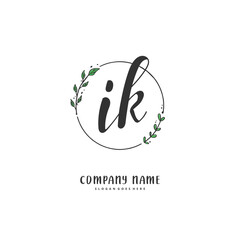 I K IK Initial handwriting and signature logo design with circle. Beautiful design handwritten logo for fashion, team, wedding, luxury logo.