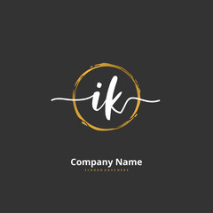 I K IK Initial handwriting and signature logo design with circle. Beautiful design handwritten logo for fashion, team, wedding, luxury logo.