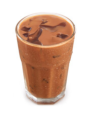 iced cocoa in a glass isolated on white background with clipping path