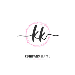 K KK Initial handwriting and signature logo design with circle. Beautiful design handwritten logo for fashion, team, wedding, luxury logo.
