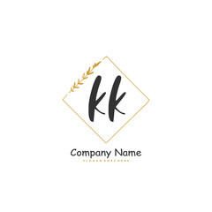 K KK Initial handwriting and signature logo design with circle. Beautiful design handwritten logo for fashion, team, wedding, luxury logo.